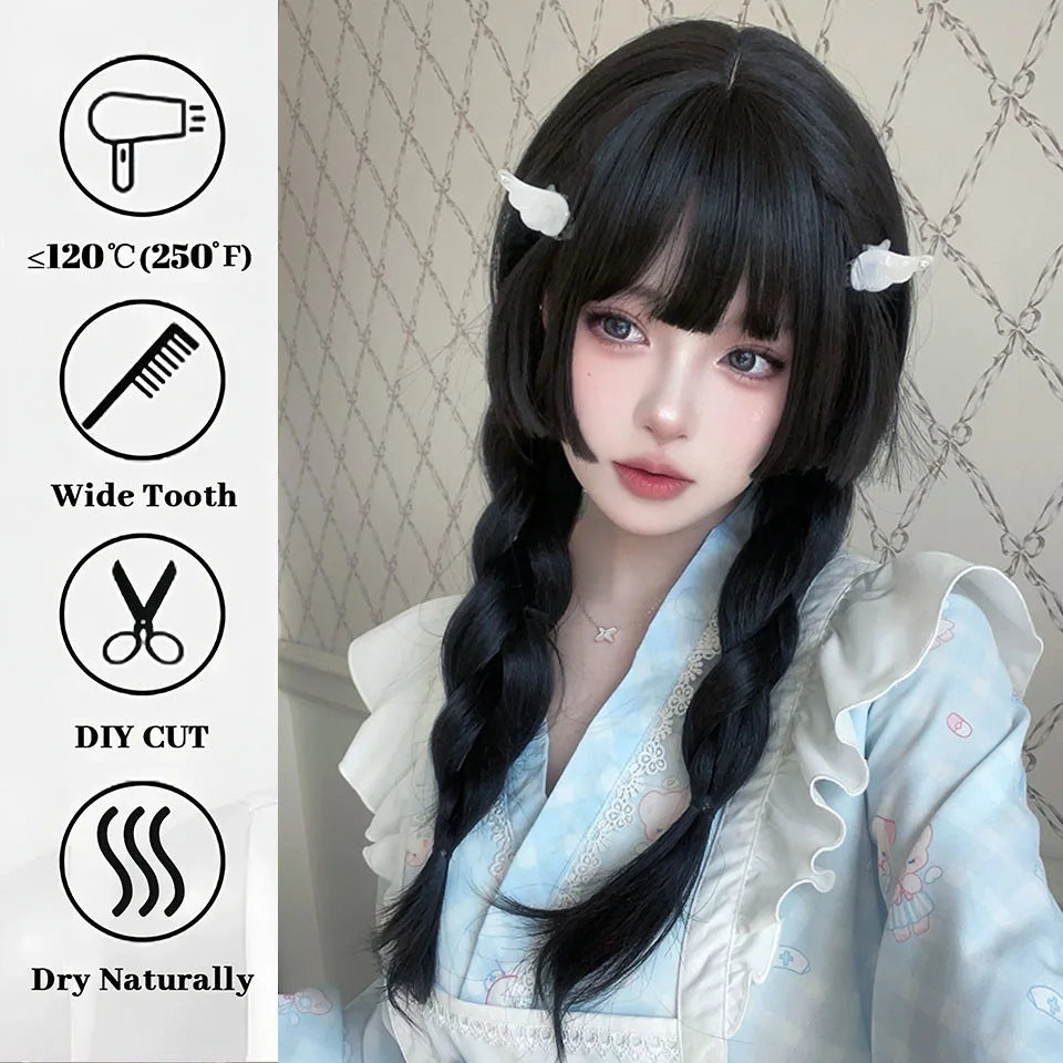 Ombre Harajuku-peruk 66 cm – lång vågig cosplayperuk med lugg