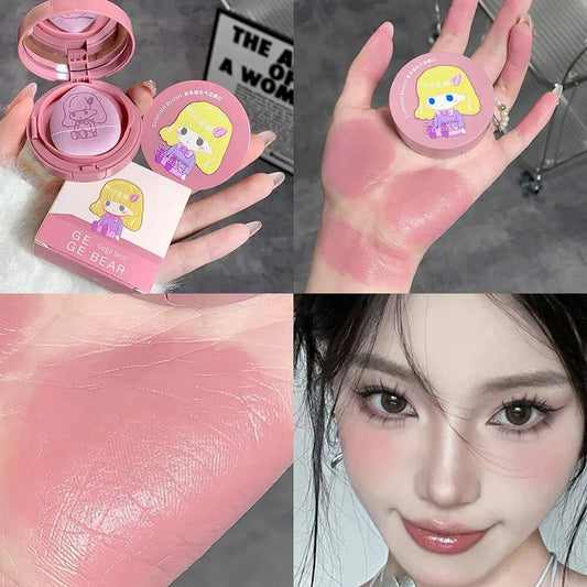 Blusear Cushion Blush – långvarigt rouge med puff, blendbar nyans & brightening-effekth Blendable Shade with Powder Puff Whitening without Sticking Long Lasting Gege Bear Makeup Blusher