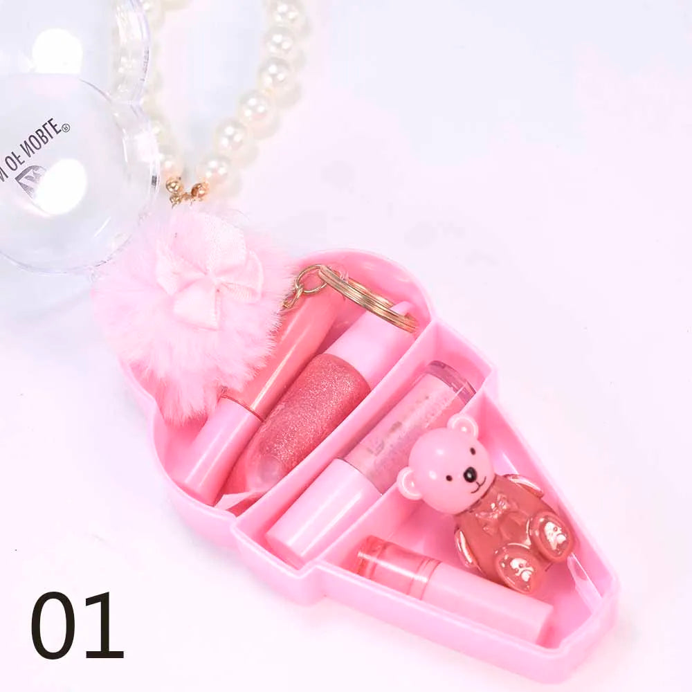 Ice Cream Bear Lip Gloss Set – söt nyckelrings-gloss med långvarig fukt & glans