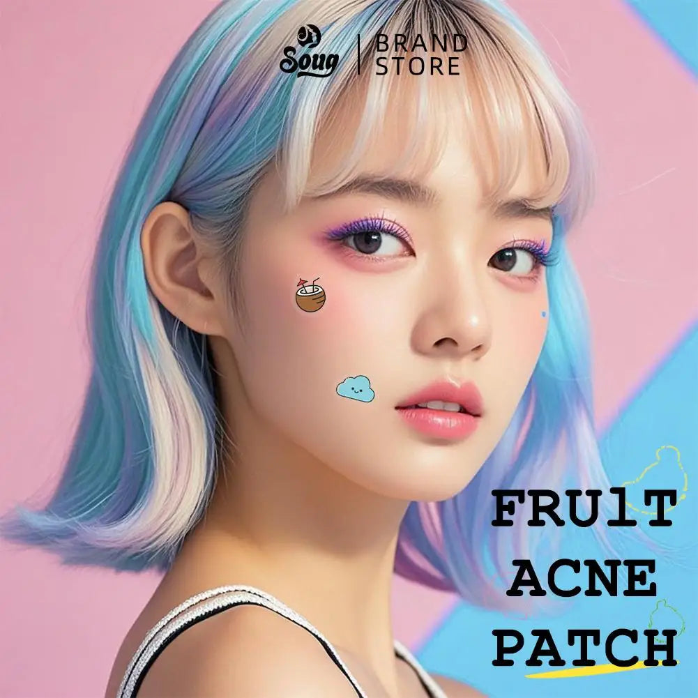 Cute Food Acne Patch – 120 st roliga acneplåster med fruktmotiv, behandlar & täcker finnar