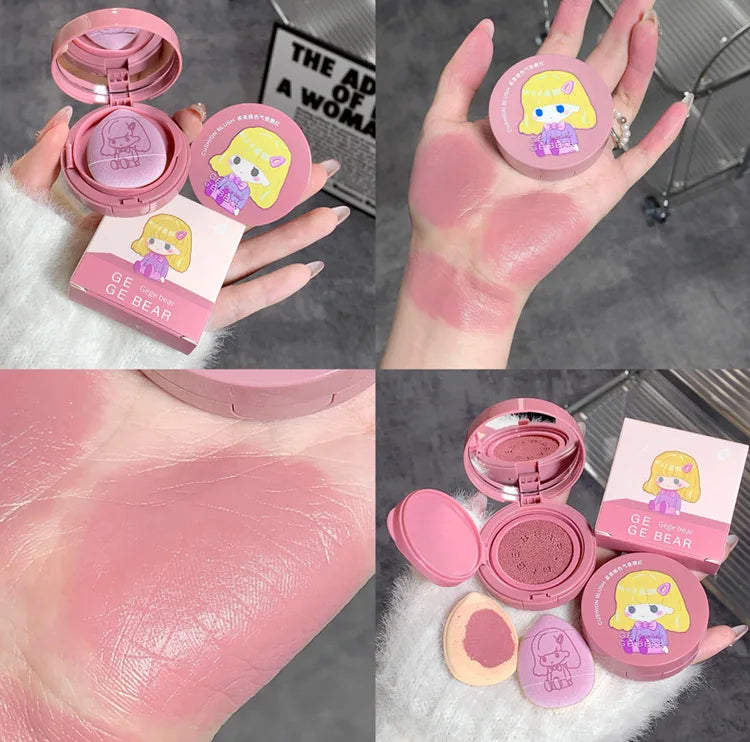 Blusear Cushion Blush – långvarigt rouge med puff, blendbar nyans & brightening-effekth Blendable Shade with Powder Puff Whitening without Sticking Long Lasting Gege Bear Makeup Blusher