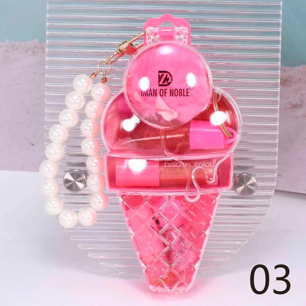 Ice Cream Bear Lip Gloss Set – söt nyckelrings-gloss med långvarig fukt & glans