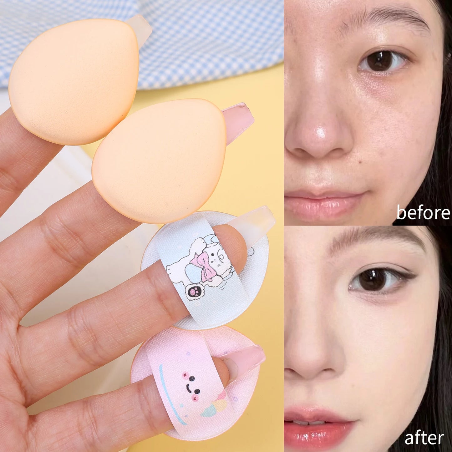 Cute Velvet Powder Puff Set – 5 st mjuka sminksvampar i box för foundation, blush & highlighter