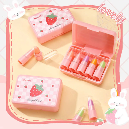 5-pack färgskiftande läppstift – söt gift set med fruktsmak, mini lipsticks som ändrar färg efter temperatur