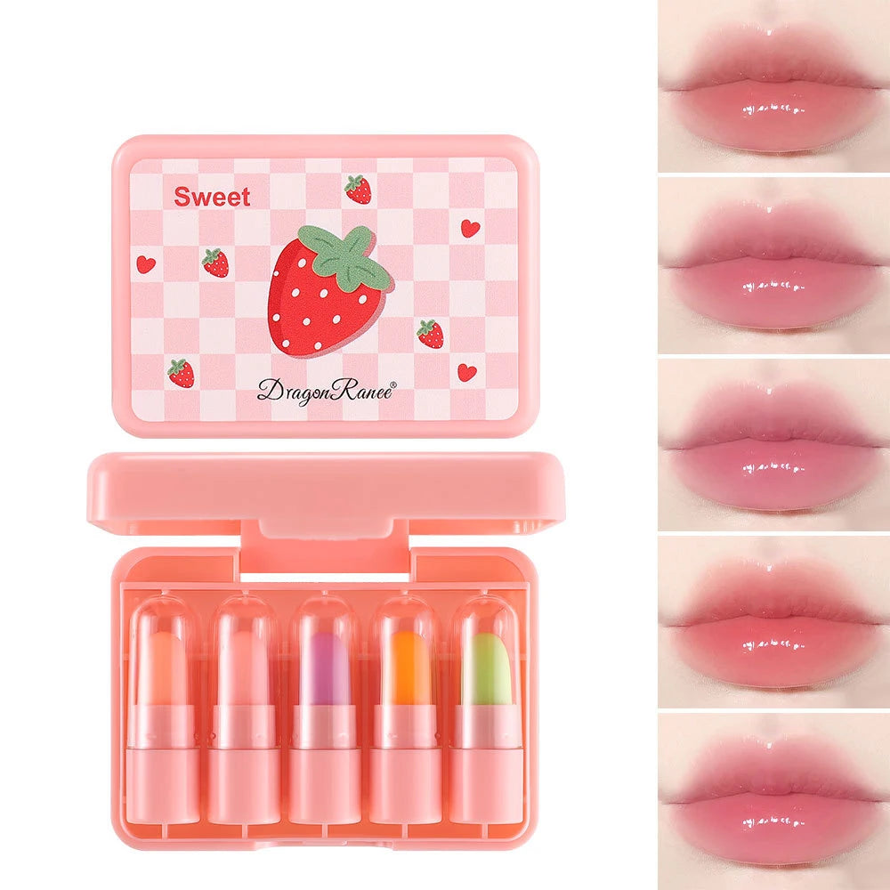 5-pack färgskiftande läppstift – söt gift set med fruktsmak, mini lipsticks som ändrar färg efter temperatur
