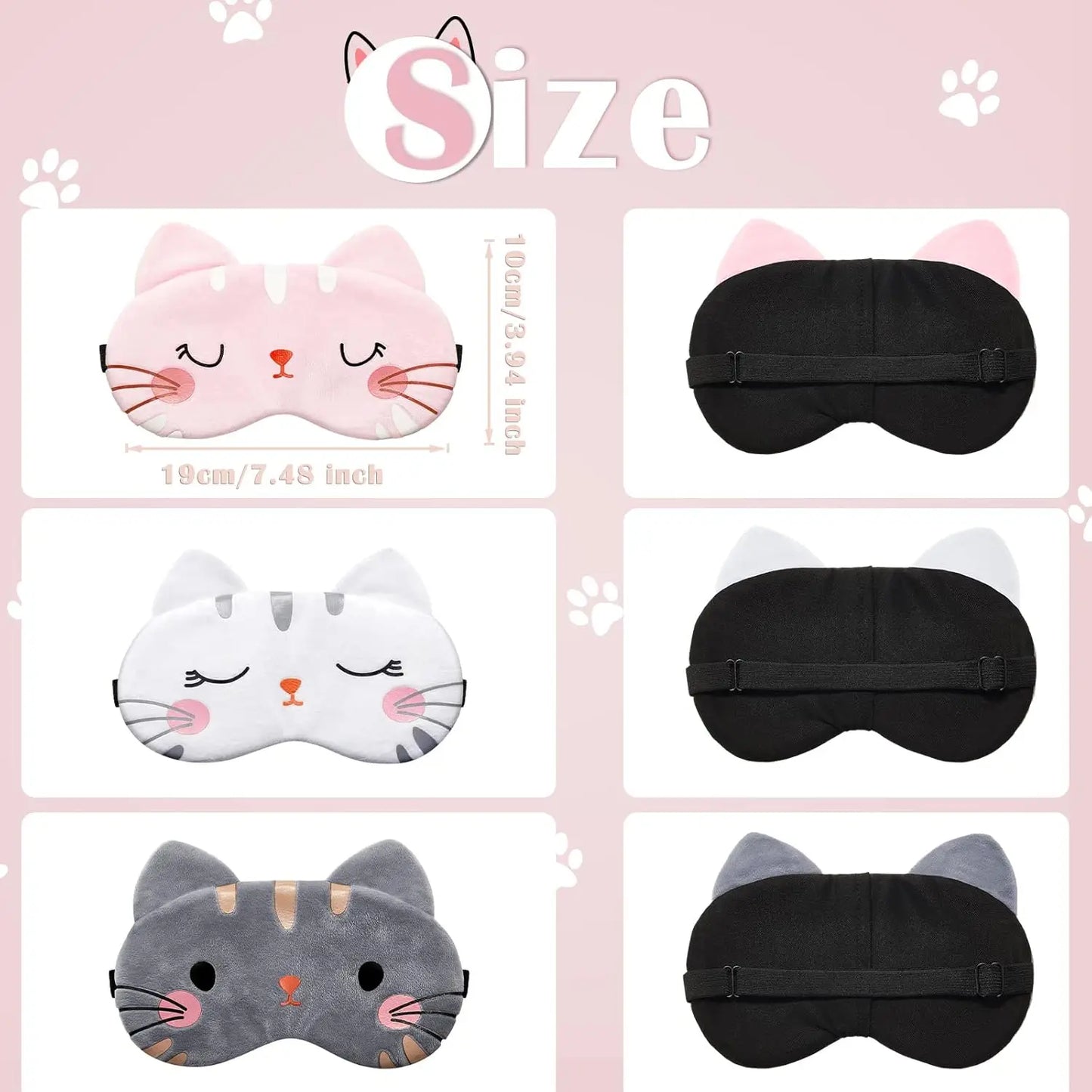 3-pack kawaii sovmasker – mjuka ögonmasker med kattmotiv
