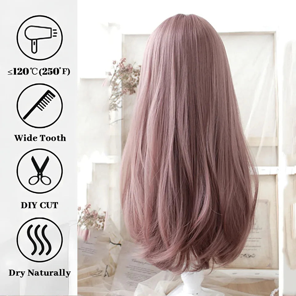 Ombre Harajuku-peruk 66 cm – lång vågig cosplayperuk med lugg
