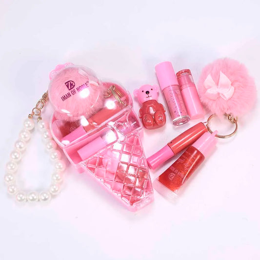 Ice Cream Bear Lip Gloss Set – söt nyckelrings-gloss med långvarig fukt & glans
