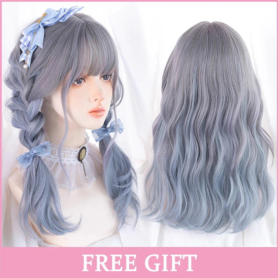 Rosa rak peruk 61 cm – lång syntetperuk med lugg