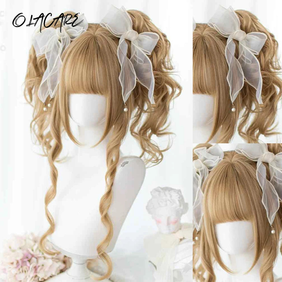 Ombre Harajuku-peruk 66 cm – lång vågig cosplayperuk med lugg