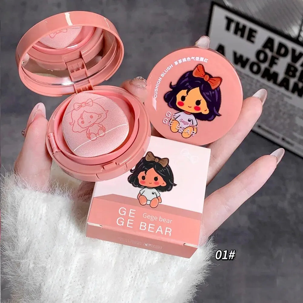 Blusear Cushion Blush – långvarigt rouge med puff, blendbar nyans & brightening-effekth Blendable Shade with Powder Puff Whitening without Sticking Long Lasting Gege Bear Makeup Blusher