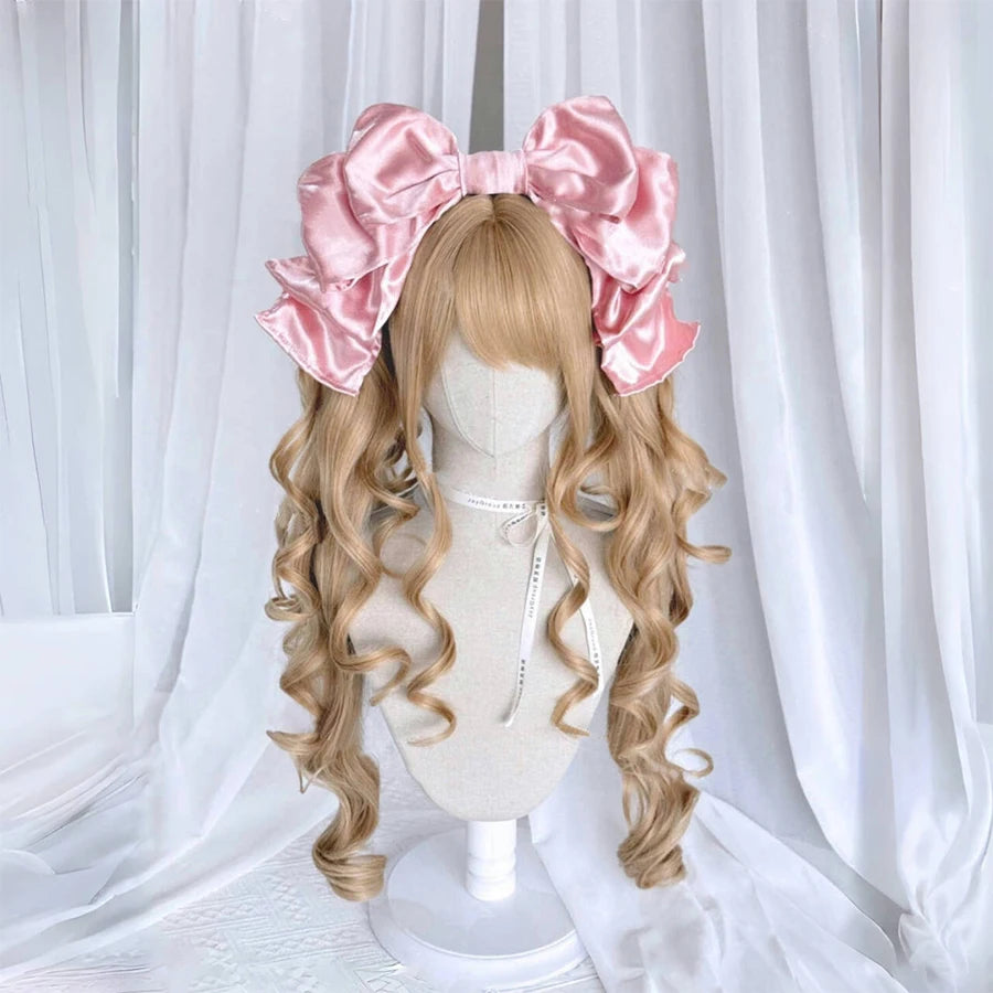 Cosplayperuk med dubbla tofsar – lång vågig syntetperuk för lolita, fest & kawaii-stil