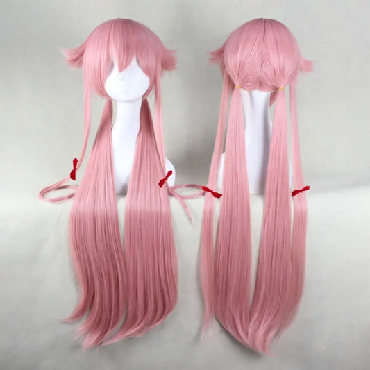 Gasai Yuno cosplayperuk – lång rosa syntetperuk med hästsvans