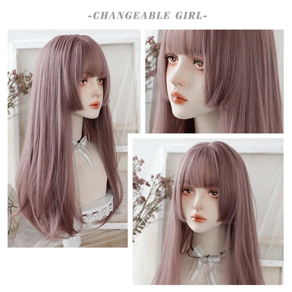 Ombre Harajuku-peruk 66 cm – lång vågig cosplayperuk med lugg