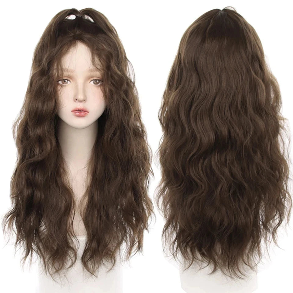 Ombre Harajuku-peruk 66 cm – lång vågig cosplayperuk med lugg