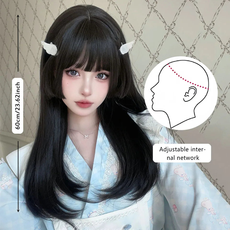 Ombre Harajuku-peruk 66 cm – lång vågig cosplayperuk med lugg