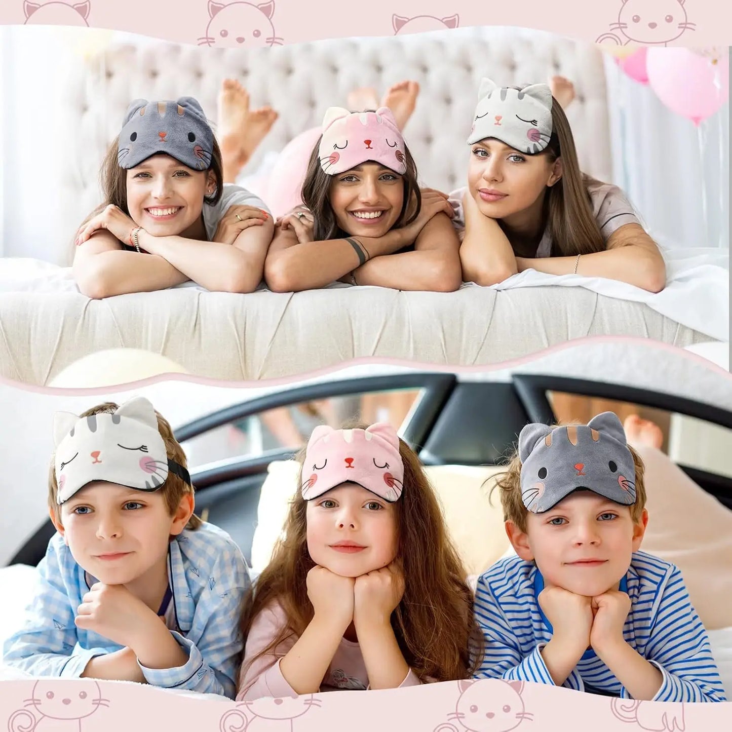 3-pack kawaii sovmasker – mjuka ögonmasker med kattmotiv