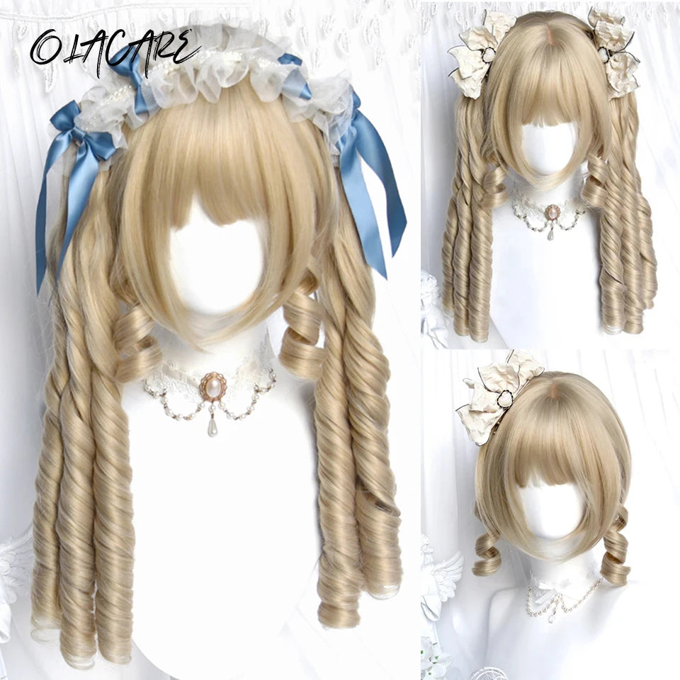 Ombre Harajuku-peruk 66 cm – lång vågig cosplayperuk med lugg