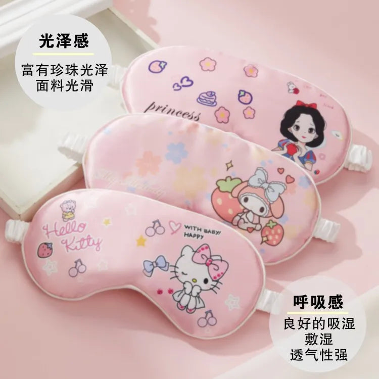 Sanrio Hello Kitty & Kuromi sovmask – silkeslen ögonmask för vila, resa & kawaii-stil