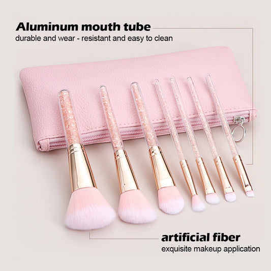 7-pack Pink Crystal Makeup Brushes – professionellt borstsätt i kawaii design