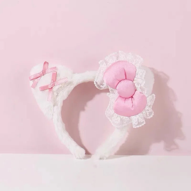 Hello Kitty hårband för barn – söta plyschiga håraccessoarer med spets & rosetter