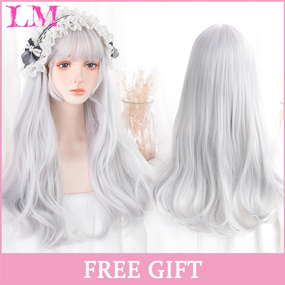 Rosa rak peruk 61 cm – lång syntetperuk med lugg