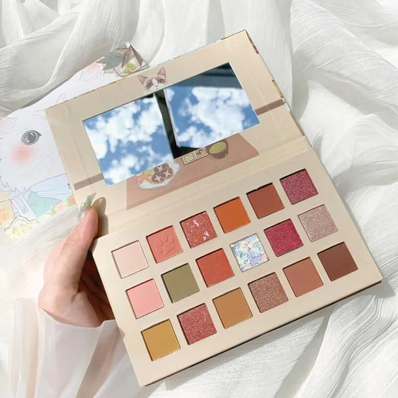 18-färgs Cat Eyeshadow Palette – matt, skimrande & glitter