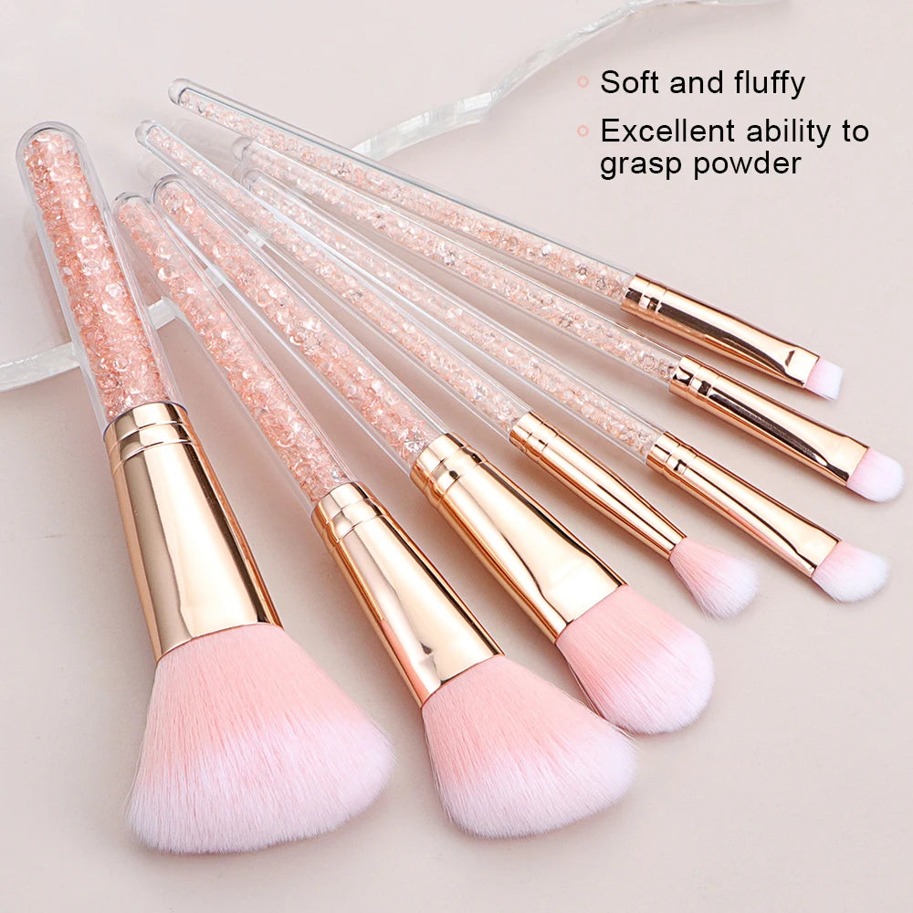 7-pack Pink Crystal Makeup Brushes – professionellt borstsätt i kawaii design