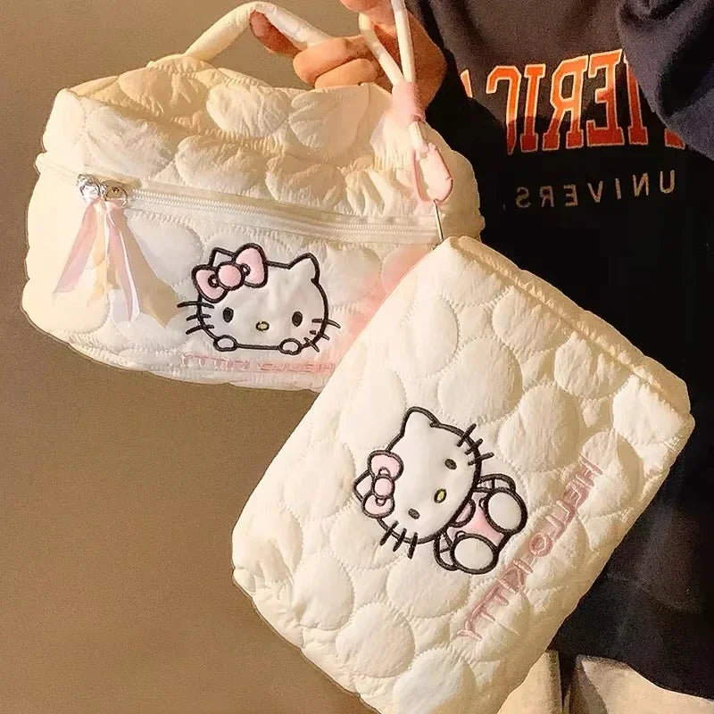 Hello Kitty Sminkväska – Kawaii fyrkantig necessär med dubbel dragkedja