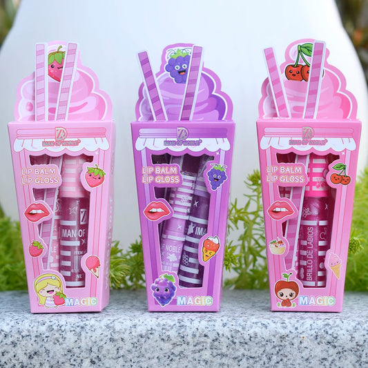 Ice Cream Lip Gloss & Lip Balm Set – söt design, återfuktande & långvarig glans