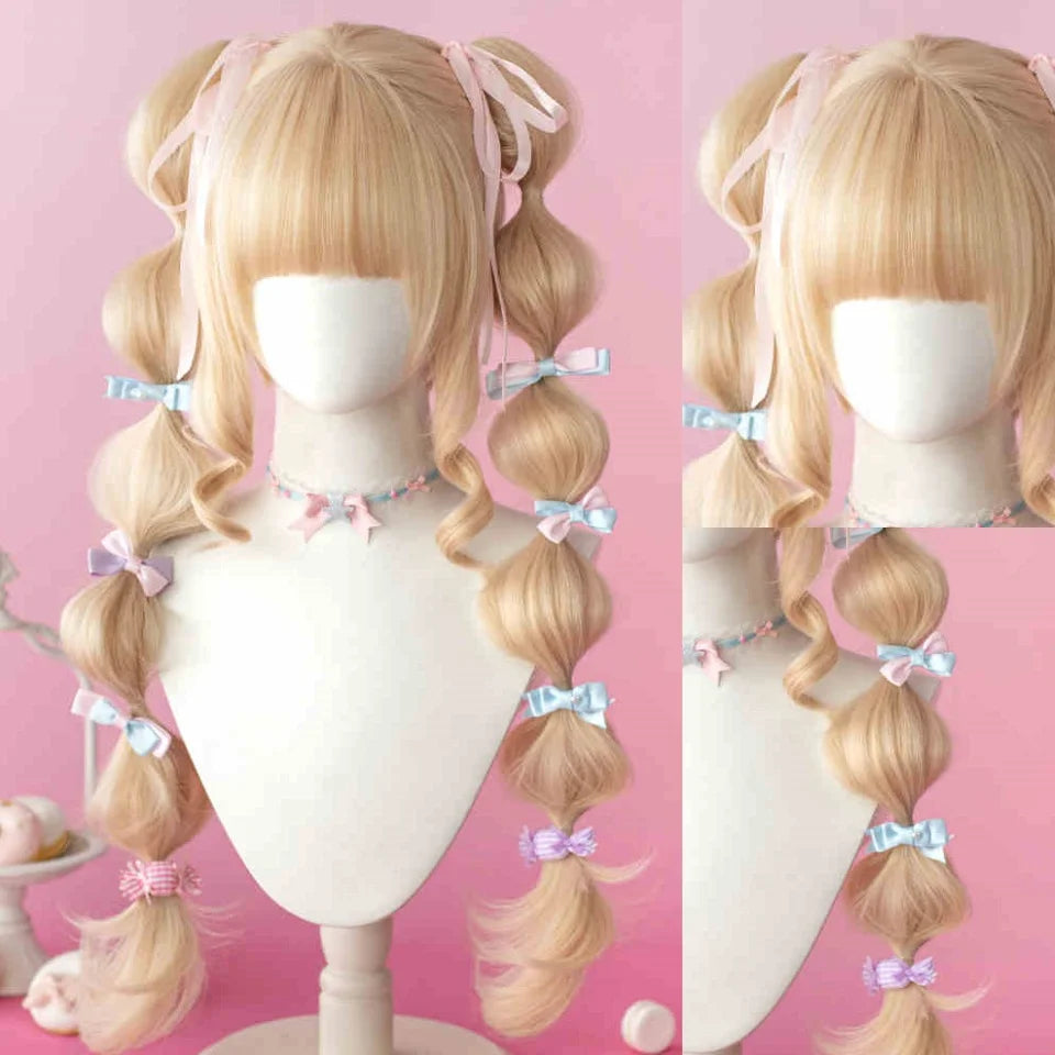 Ombre Harajuku-peruk 66 cm – lång vågig cosplayperuk med lugg