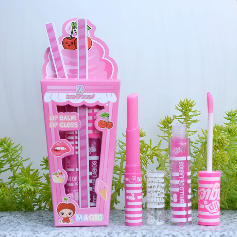 Ice Cream Lip Gloss & Lip Balm Set – söt design, återfuktande & långvarig glans