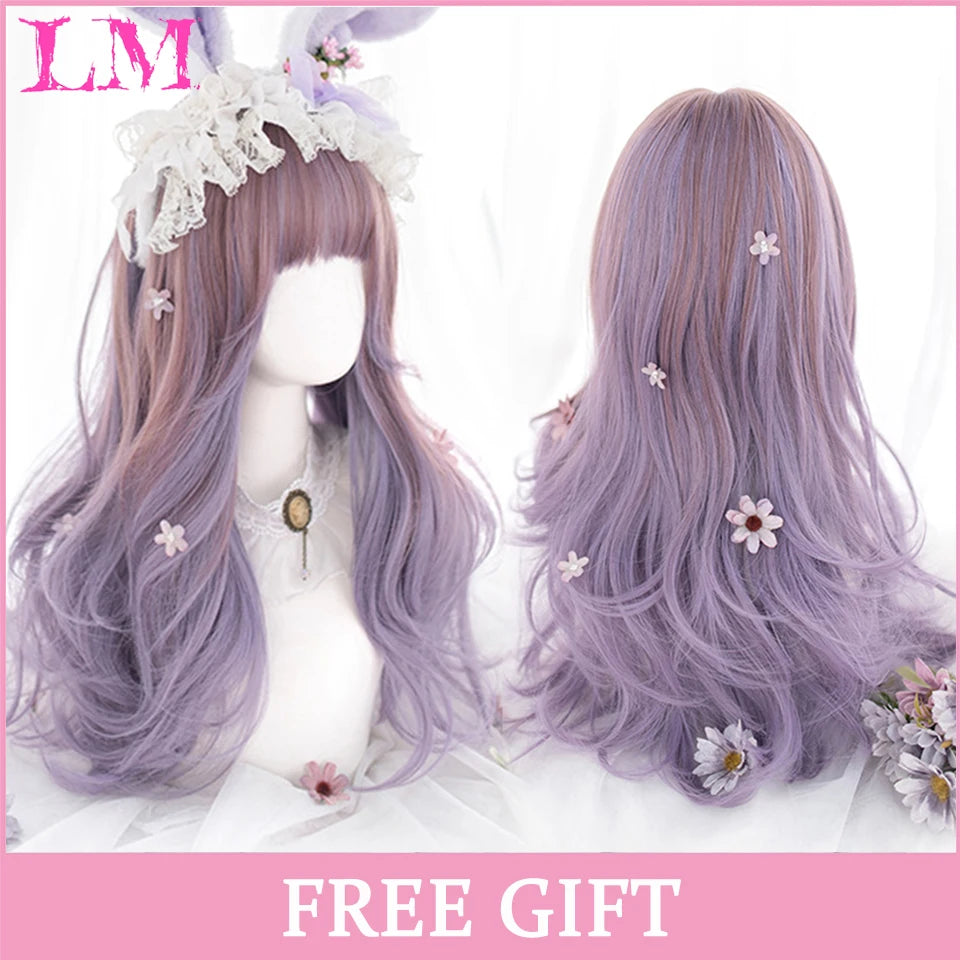 Rosa rak peruk 61 cm – lång syntetperuk med lugg