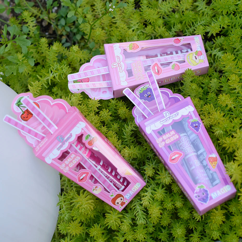Ice Cream Lip Gloss & Lip Balm Set – söt design, återfuktande & långvarig glans