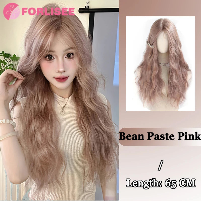 Ombre-peruk 66 cm – lång lockig cosplayperuk med mittbena