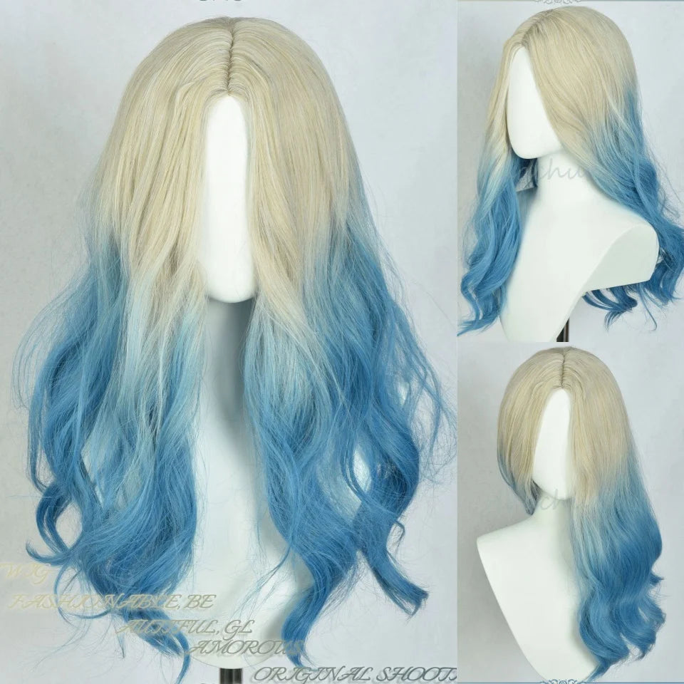 Ombre Harajuku-peruk 66 cm – lång vågig cosplayperuk med lugg