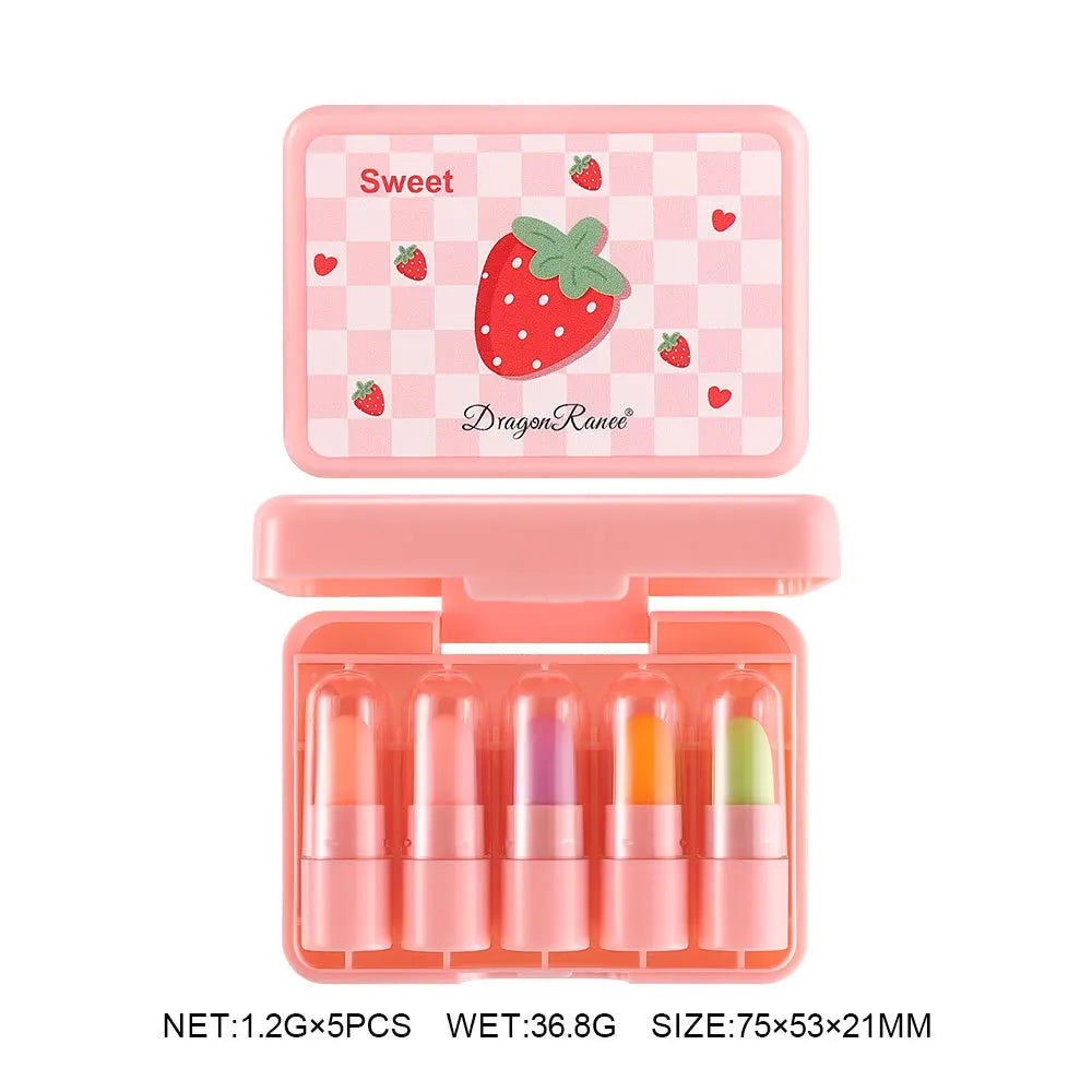 5-pack färgskiftande läppstift – söt gift set med fruktsmak, mini lipsticks som ändrar färg efter temperatur