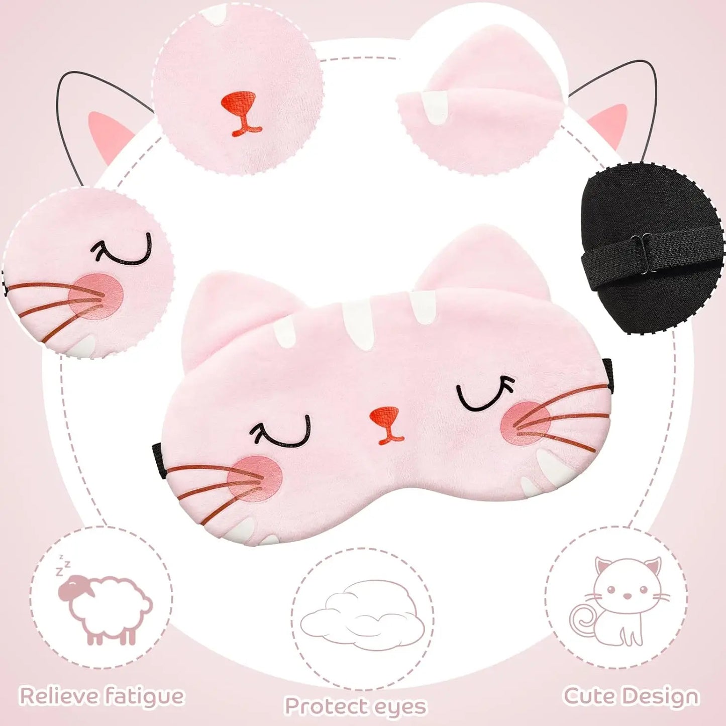 3-pack kawaii sovmasker – mjuka ögonmasker med kattmotiv