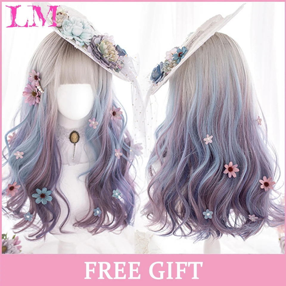 Rosa rak peruk 61 cm – lång syntetperuk med lugg