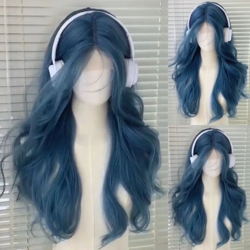 Ombre Harajuku-peruk 66 cm – lång vågig cosplayperuk med lugg