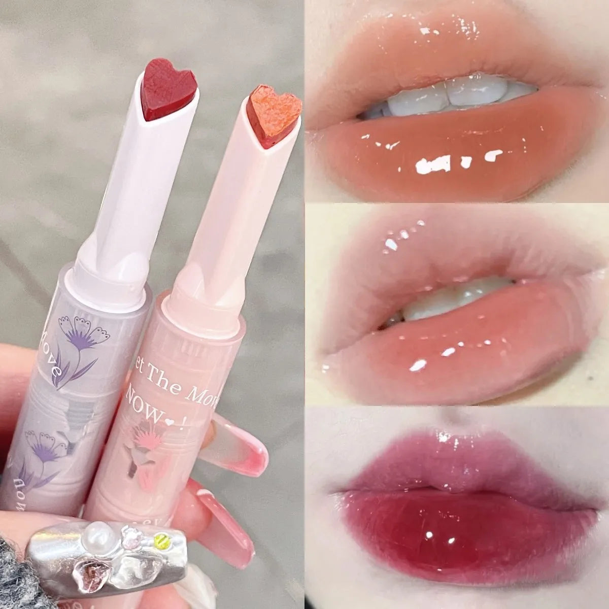Water-light Lip Glaze – hjärtformad lip tint med glitter, långvarig fukt & spegelglans