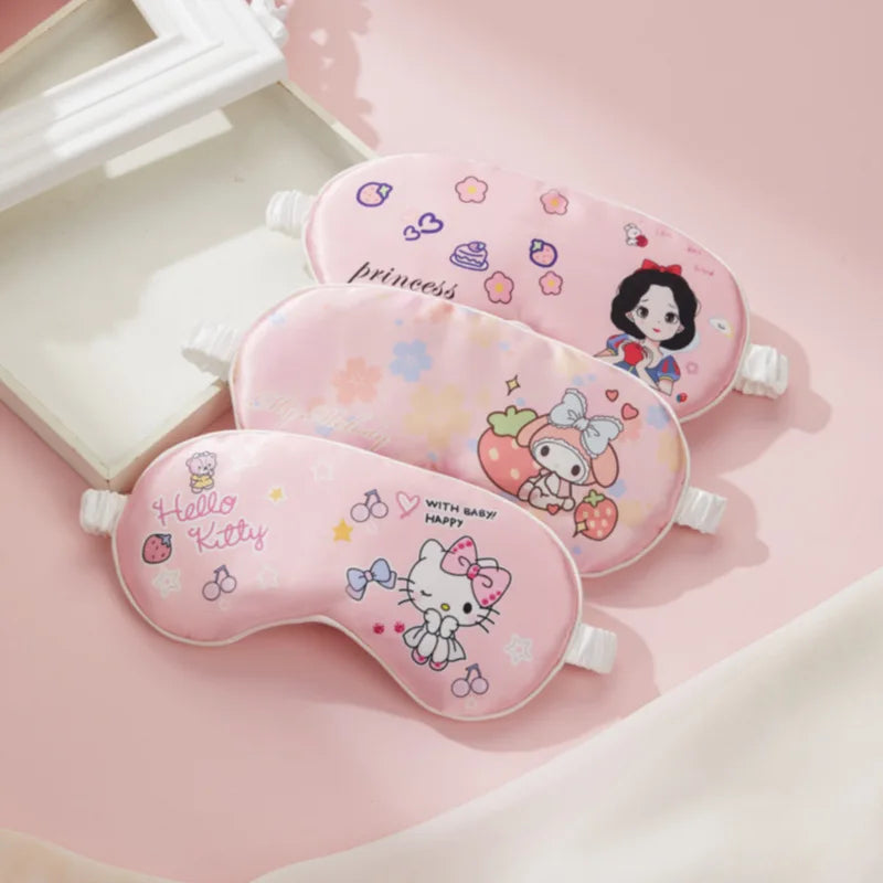 Sanrio Hello Kitty & Kuromi sovmask – silkeslen ögonmask för vila, resa & kawaii-stil