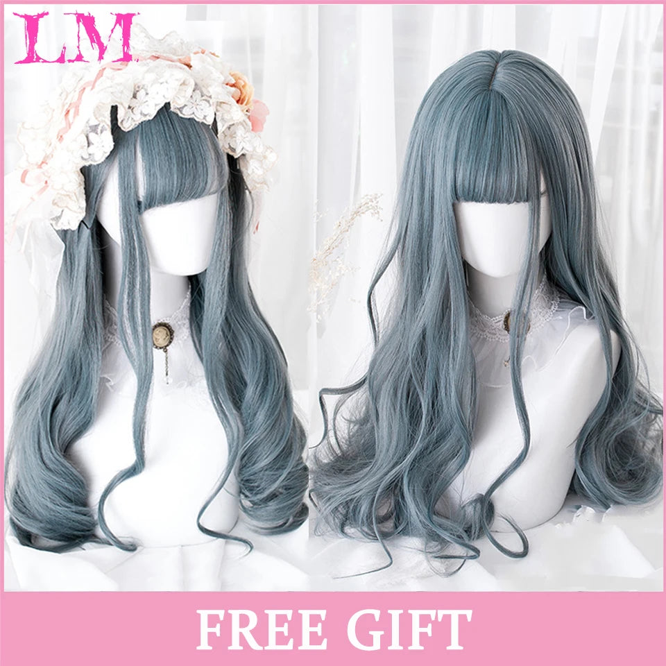 Rosa rak peruk 61 cm – lång syntetperuk med lugg