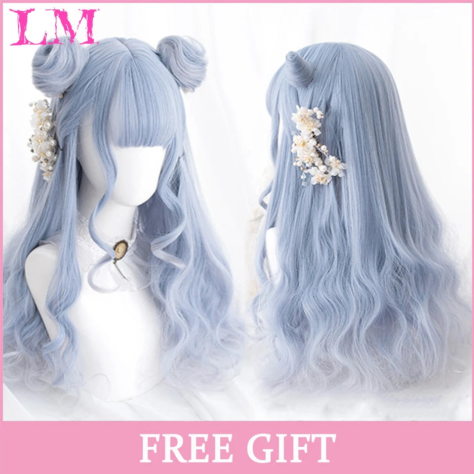 Rosa rak peruk 61 cm – lång syntetperuk med lugg