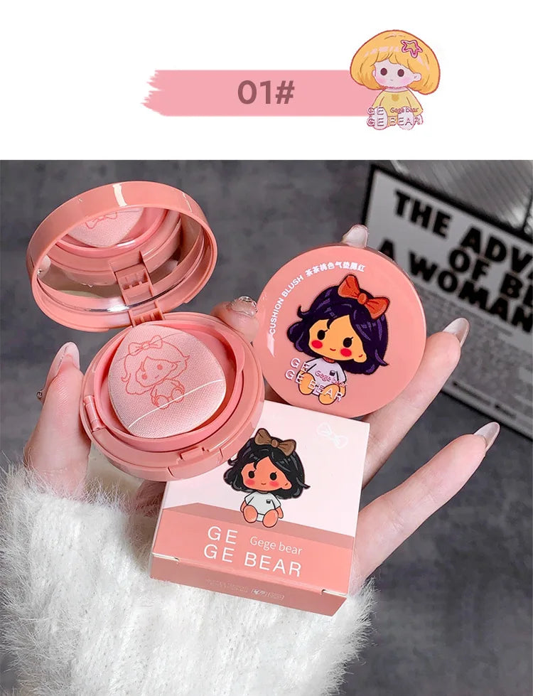 Blusear Cushion Blush – långvarigt rouge med puff, blendbar nyans & brightening-effekth Blendable Shade with Powder Puff Whitening without Sticking Long Lasting Gege Bear Makeup Blusher