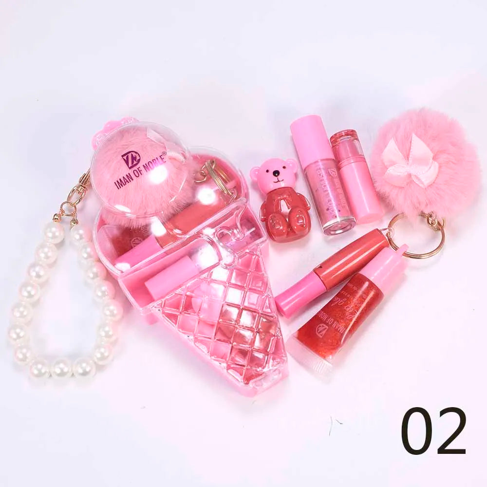 Ice Cream Bear Lip Gloss Set – söt nyckelrings-gloss med långvarig fukt & glans