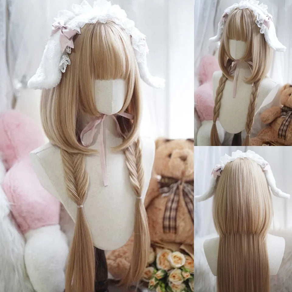 Ombre Harajuku-peruk 66 cm – lång vågig cosplayperuk med lugg