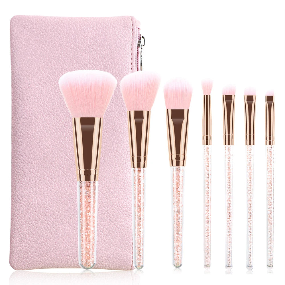 7-pack Pink Crystal Makeup Brushes – professionellt borstsätt i kawaii design
