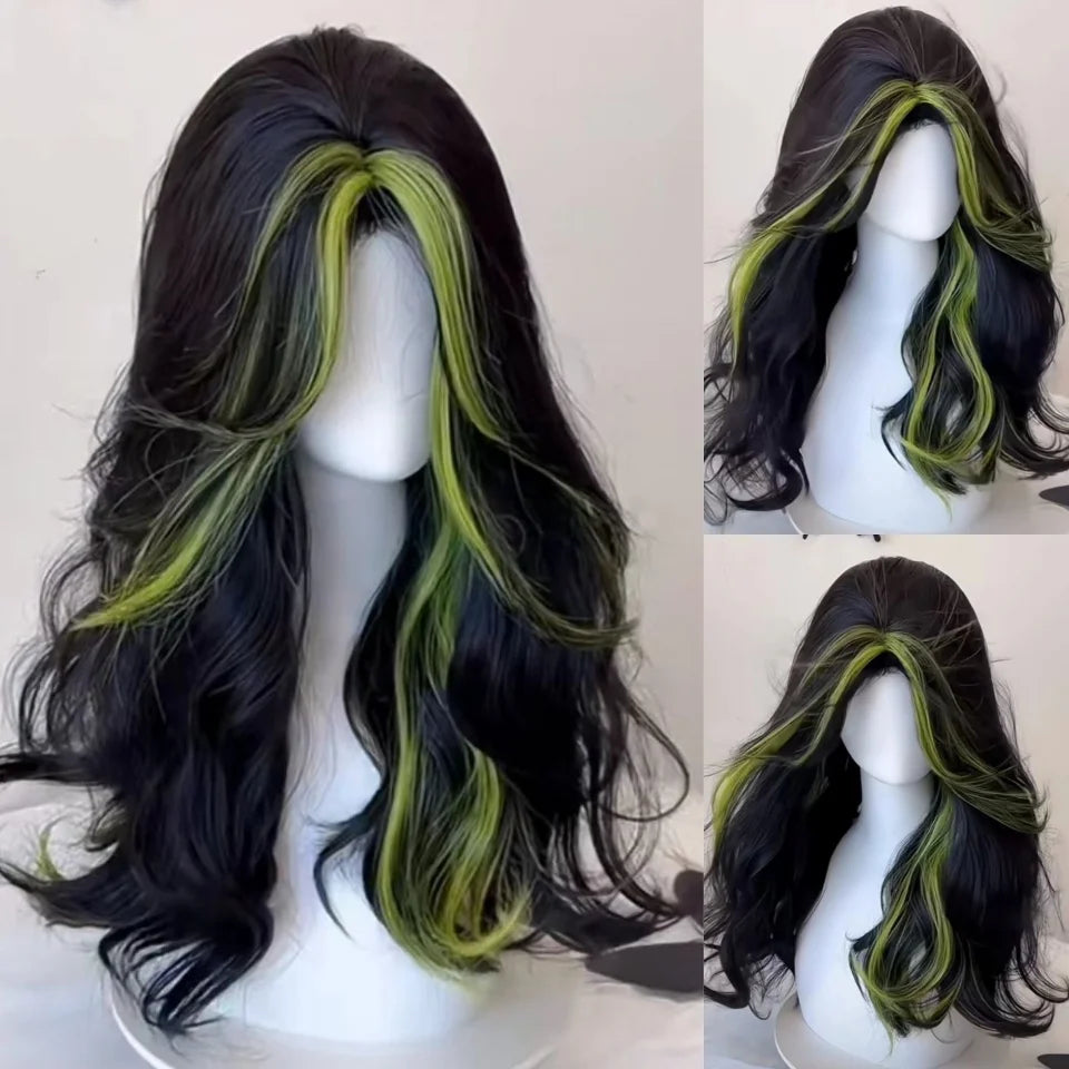 Ombre Harajuku-peruk 66 cm – lång vågig cosplayperuk med lugg