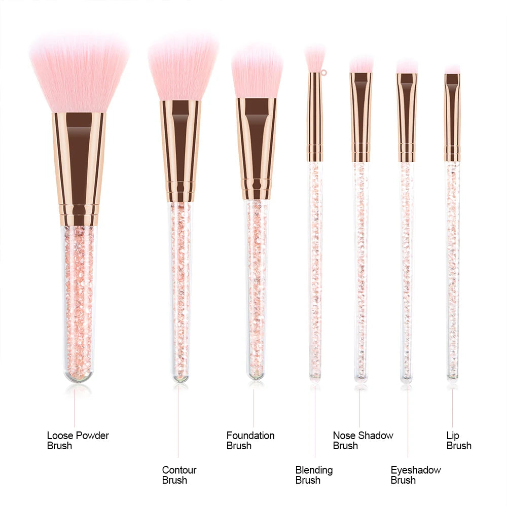 7-pack Pink Crystal Makeup Brushes – professionellt borstsätt i kawaii design